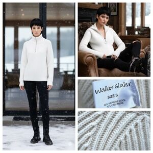 Walker Slater Sweater Women Wool Cashmere Cream Mock Neck Chunky Sz S Preppy